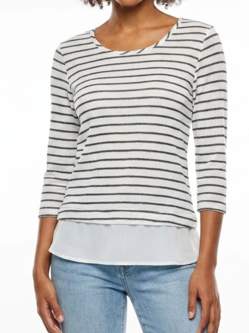 Metaphor Cyber Y2K Silver Metallic Stripe Layered Hem Top XLP